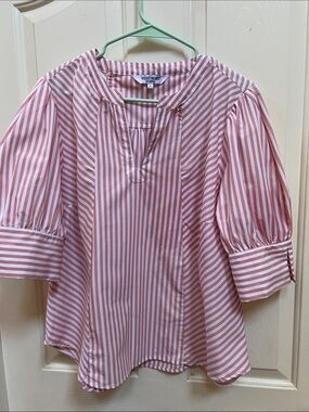 Velvet Heart Pink & White Striped Puff-Sleeve Blouse